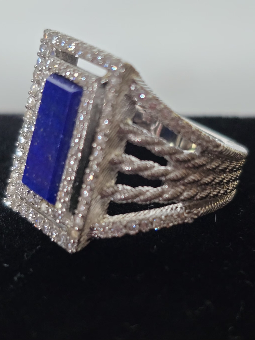 Judith Ripka .925 Sterling Silver & Lapis Lazuli With Diamonique Ring Size 8
